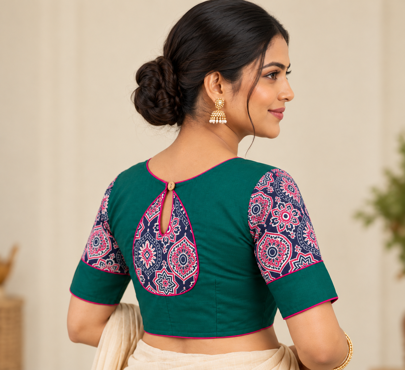 Emerald Green Mandala Cutout Embroidered Designer Blouse Thumbnail